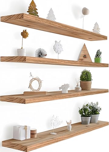 36 Inch Floating Shelves for Wall Rustic Light Wood Wall Shelves for Bedroom Set of 4 (36 inch / Rustic Light)