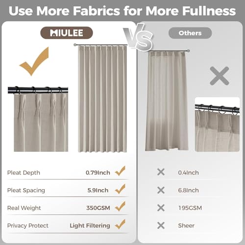 Pinch Pleated Thick Linen Curtains 102 Inches Taupe 2 Panels (Taupe / 40"W x 102"L (Pack of 2))