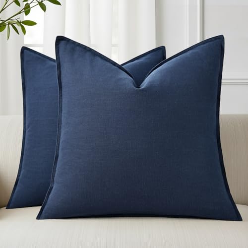 Fall Navy Blue Linen Throw Pillow Covers 16x16 Set of 2 (Navy Blue / 16" x 16" (Pack of 2))