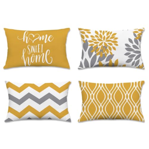 Throw Pillow Covers 12x20 (Yellow / 20" x 12" (Pack of 4))