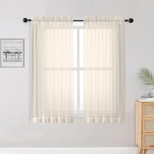 Sheer Curtains 54 inches Long 2 Panles for Living Room Bedroom Small Windowm (Cream / 42"W x 54"L (Pack of 2))