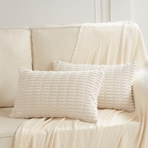 4 Packs Decorative Throw Pillow Covers for Living Room Couch Bed (20" x 12" (Pack of 4) / Cream)