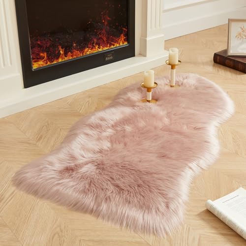 Faux Fur Rug Pink Area Rug (2' x 4' (Sheepskin) / Pink)