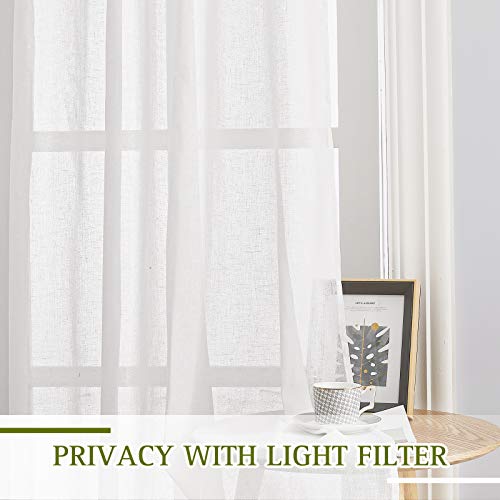 Privacy White Sheer Linen Curtains 96" L (70"W x 96"L (Pack of 2) / White)