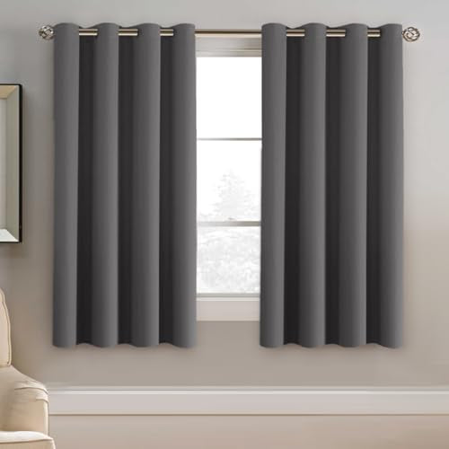 Blackout Grey Curtains for Bedroom Thermal Insulated Curtains 63 Inches Length Blackout Curtain Panel for Living Room (52"W x 63"L (Pack of 1) / Charcoal Gray)