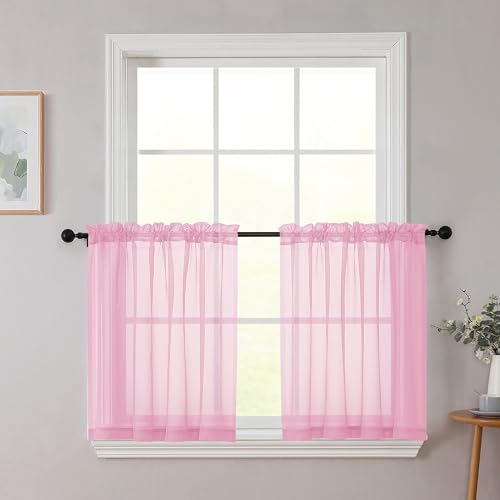 Kitchen Curtains 24 Inch Length Tier 2 Pieces (Pink / 42"W x 24"L (Pack of 2))