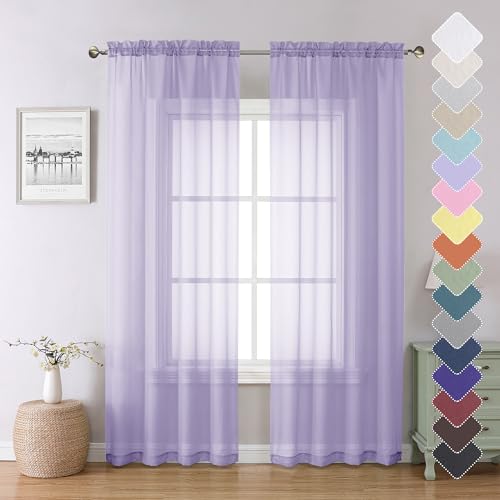 Light Purple Sheer Curtains 84 Inches Long 2 Panels (Lavender / 40"W x 84"L (Pack of 2))