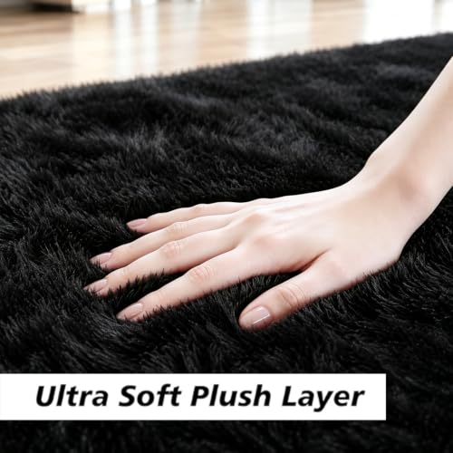Ultra Soft Fluffy Area Rugs for Bedroom Living Room (Black / 10' x 12' (Rectangular))