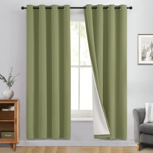 Sage Blackout Curtains 72 Inches Long for Bedroom 50" Wide 2 Panel (50"W x 72"L (Pack of 2) / Sage Green)