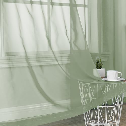 Sage Green Sheer Curtains 90 Inches Long 2 Panels (Sage Green / 42"W x 90"L (Pack of 2))