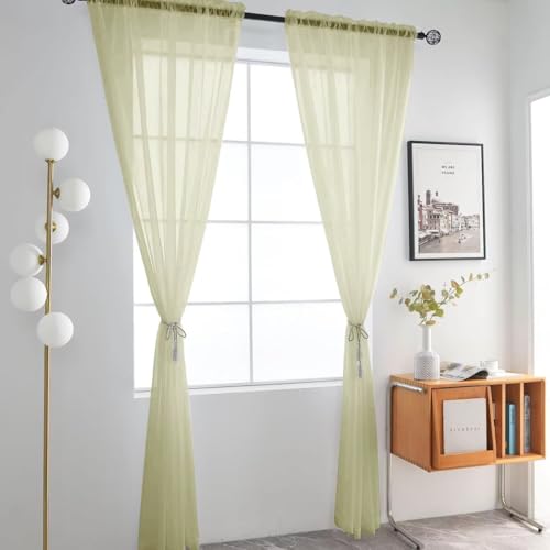 Basic Rod Pocket Sheer Voile Window Curtain Panels Sage Green 1 Pair 2 Panels 52 Width 108 Inch Long for Kitchen Bedroom Children Living Room Yard（Sage Green (Sage Green / 52"W x 108"L (Pack of 2))
