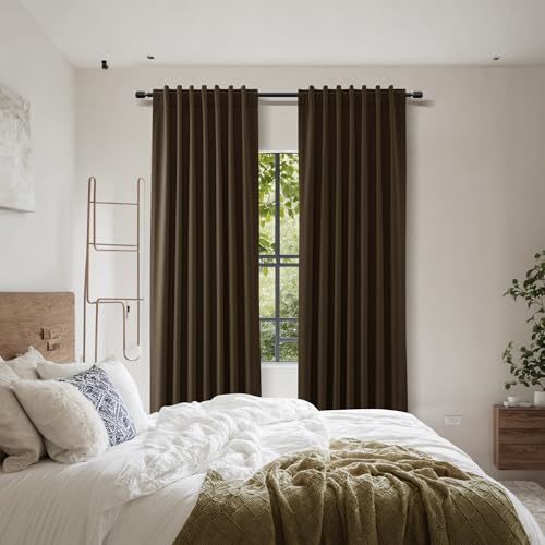 100% Blackout Curtains 90 Inch Length 2 Panels Set for Living Room Bedroom Back Tab Thermal Insulated Black Out Linen Drapes Room Darkening Chocolate (Chocolate / 52"W x 90"L (Pack of 2))