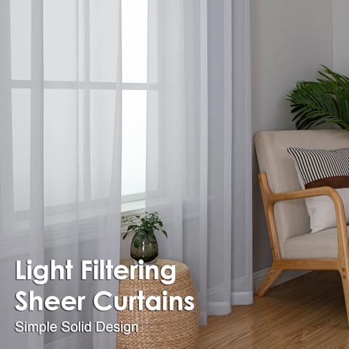 Light Grey Sheer Curtains 72 Inches Long 2 Panels (Light Grey / 42"W x 72"L (Pack of 2))