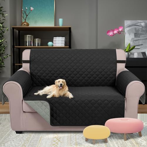 Loveseat Sofa Cover for 2 Cushion Couch (Black/Grey / 54"loveseat-medium)
