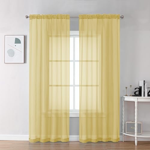 Mustard Yellow Sheer Curtains 78 Inches Long for Living Room (Yellow / 42"W x 78"L (Pack of 2))