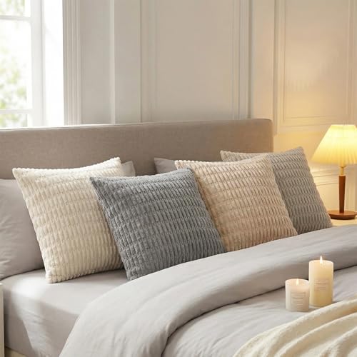 4 Packs Decorative Throw Pillow Covers for Living Room Couch Bed (22" x 22" (Pack of 4) / Neutral)