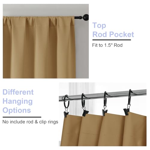 Ava Gold Short Blackout Curtains for Bedroom 45 Inches Long 2 Panels Set (Gold / 40"W x 45"L (Pack of 2))
