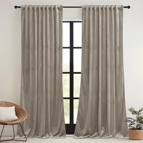 Blush Velvet Curtains 96 inches for Bedroom Living Room (Taupe / 52"W x 96"L (Pack of 2))
