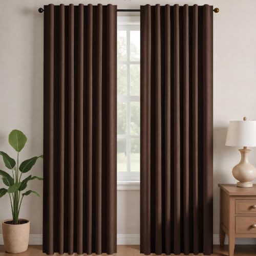 Blackout Curtains for Bedroom 108 Inches Long (Chocolate / 52"W x 108"L (Pack of 2))