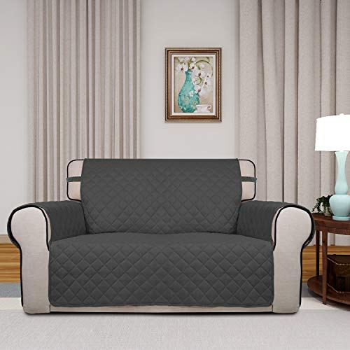 Reversible Quilted Couch Covers for Dogs Loveseat Sofa Cover 46.5” (Medium / Dark Gray/Beige)