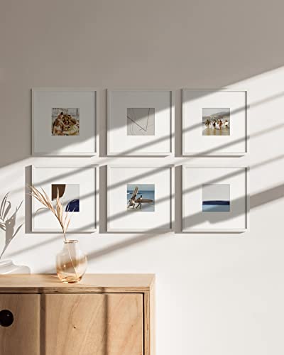 Solid Oak Wood 10”x10” Picture Frames Matted to 5”x5” Set of 6 (Set of 06 / White Oak / 10x10 in)