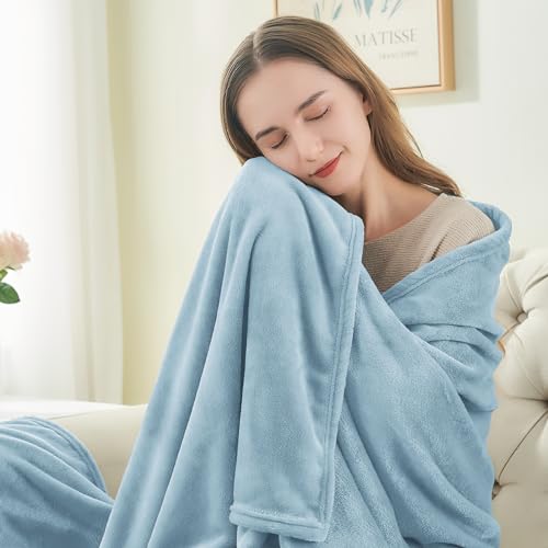 Fleece Blanket Soft Queen Size Bed Blanket Washed Blue 90"x90" (Washed Blue / Queen(90"x90"))