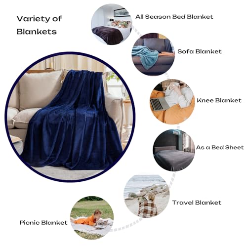 Fleece Plush Throw Blanket Navy Blue 50"x60"for Couch Fuzzy Cozy Flannel (Navy Blue / Throw(50"×60"))
