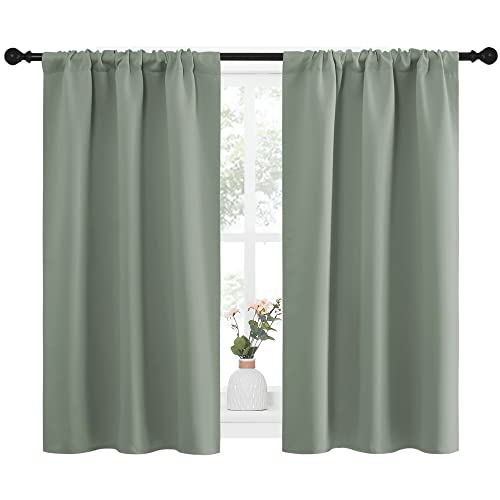 Window Curtains Blackout Drapes (Greyish Green / 34"W x 40"L (Pack of 2))