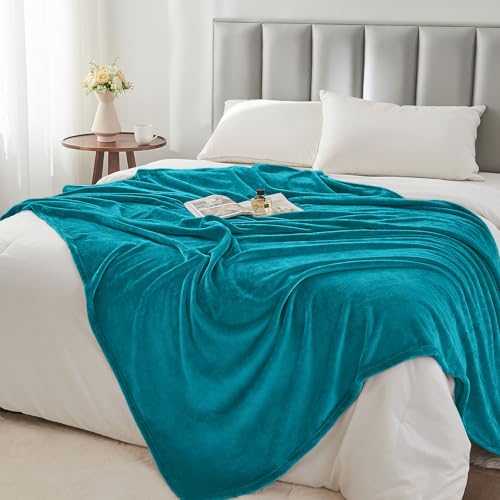 Fleece Blanket Soft Plush Queen Size Bed Blanket Teal Blue 90"x90" (Teal Blue / Queen(90"x90"))