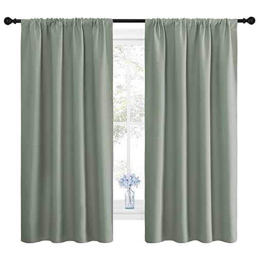 Window Curtains Blackout Drapes (Greyish Green / 42"W x 63"L (Pack of 2))