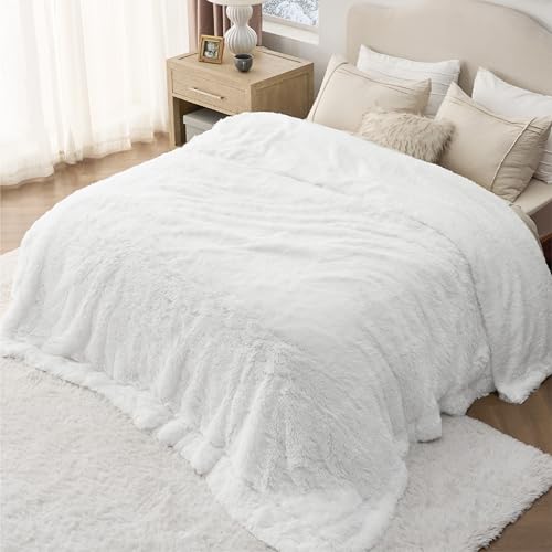Faux Fur Fluffy Sherpa Fleece Queen Bed Blanket White 60"x80" (08- White / Queen (90" X 90"))