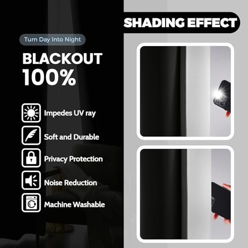 100% Blackout Curtains Ombre Black Curtains for Bedroom 72 Inch (52"W x 72"L (Pack of 2) / Black 2 Layers)