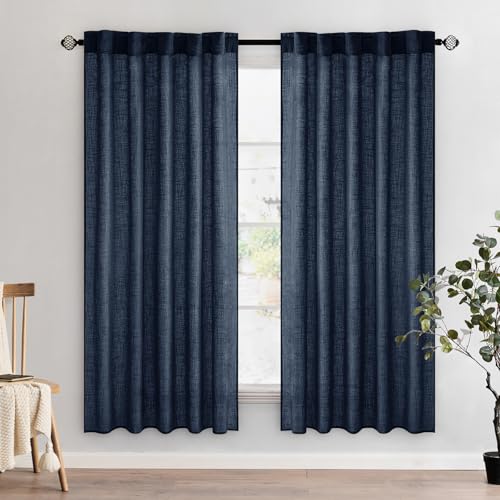 Navy Blue Linen Curtains 52x72 Inch 2 Panels for Bedroom Living Room (52"W x 72"L (Pack of 2) / Navy Blue)