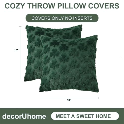 Faux Fur Throw Shamrock Green Pillow Covers 18x18 Set of 2 (18" x 18" (Pack of 2) / Shamrock Green)
