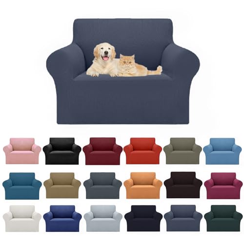 2026 New Stretch Chair Sofa Slipcovers Couch Cover for 1 Seater Furniture Protector Sofa Covers with Elastic Bottom Jacquard Fabric Small Checks for Pets (Charcoal / Chair)
