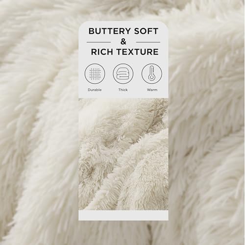 Faux Fur Fluffy Sherpa Fleece King Bed Blanket Cream 108"x90" (02- Cream / King (108" X 90"))