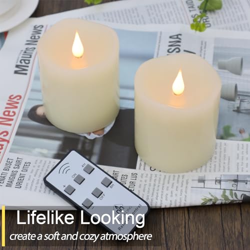 Flameless Candles Battery Operated with Remote Timer (3"x3"-2 Pack-Pillar)