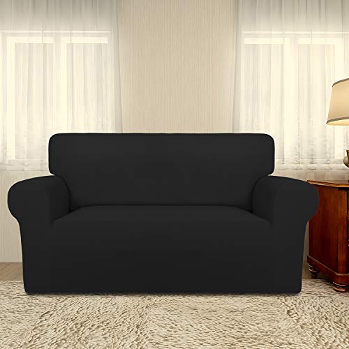Stretch Loveseat Covers Fleece Couch Covers for Sofa Black (Medium Loveseat / Black)