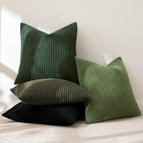 Soft Corduroy Decorative Throw Pillow Covers Neutral Green 18x18 (18" x 18" (Pack of 4) / Green-black)