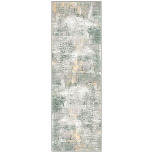 Abstract Runner Rug 2x6 Ft Washable Runners for Hallways (Light Green/Gray/Orange / 2' x 6' (Rectangular))