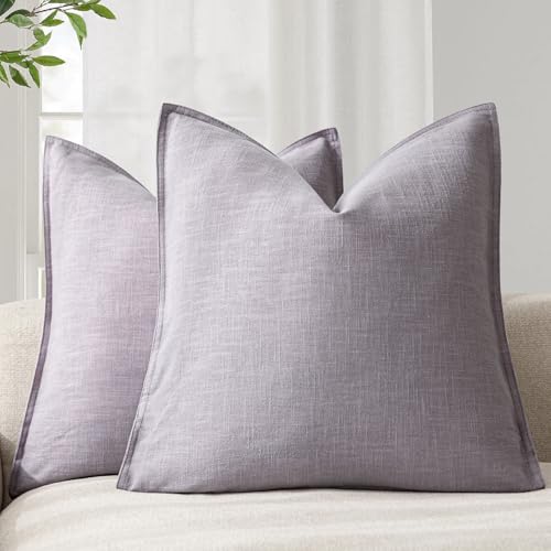 Linen Solid Decorative Throw Pillow Covers 18x18 Light Purple (18" x 18" (Pack of 2) / Lavender)