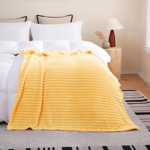 Light Yellow Fleece Throw Blanket 60”×80” for Couch Sofa Livingroom (Light Yellow / 60×80inch)
