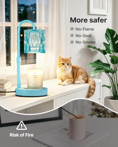 Dimmable Candle Warmer Lamp with Timer (Lake Blue- Glass)