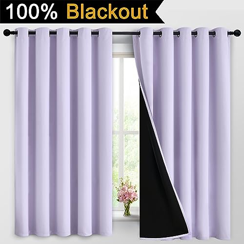 Lilac 100% Blackout Curtains 63 Inches Long for Bedroom 62" Wide (62"W x 63"L (Pack of 2) / Lilac)