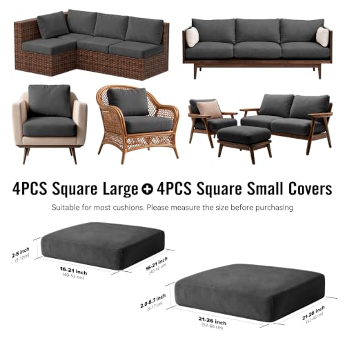8Pcs Outdoor Cushion Covers (Medium-grey / Square-large + Quadrate)