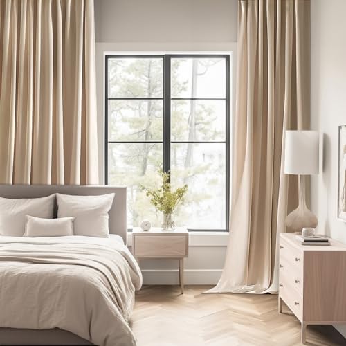 Beige Back Tab Blackout Curtains 52x102 Inch Long 2 Panels Set (Beige / 52"W x 102"L (Pack of 2))