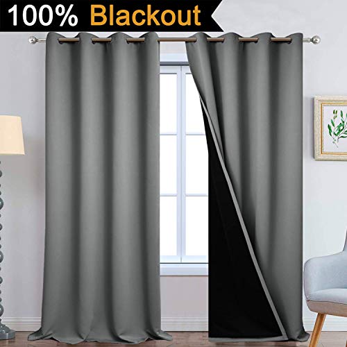 Grey Blackout Curtains 108 Inches Long for Bedroom 52" Wide 2 Pcs (52"W x 108"L (Pack of 2) / Grey)