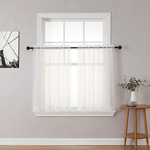 Ivory Sheer Curtains Tier 36 inch Length 2 Panels (Ivory / 42"W x 36"L (Pack of 2))