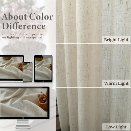 Beige Sheer Curtains 80 Inch Length for Living Room 2 Panel Back Tab Rod Pocket Neutral Rustic Modern Farmhouse Semi Privacy Flax Linen Drape Pleated Curtain for Bedroom Wide 52x80 Long Curtain (52"W x 80"L (Pack of 2) / Linen)