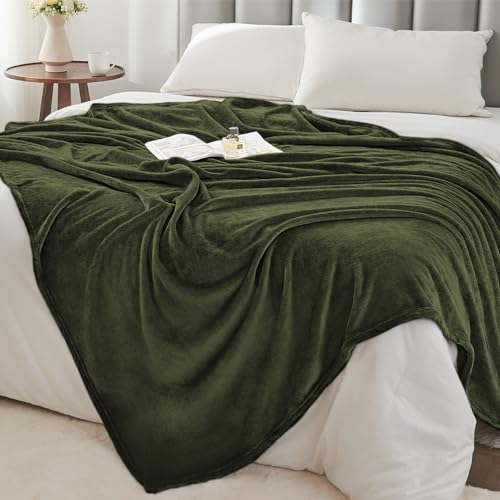 Fleece Blanket Soft Plush Twin Size Blanket Olive Green 60"x80" (Olive Green / Twin(60"x80"))